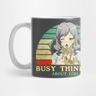 Busy Thinking About Girls - Funny Lesbian Anime - Retro Sunset Mug